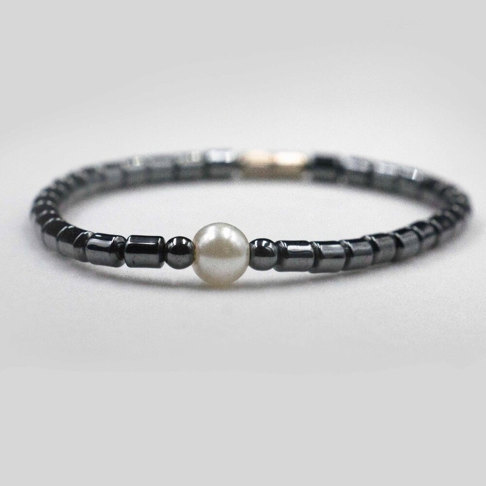 HEMATITE BEAD & FAUX PEARL BRACELET - JBHPSW1